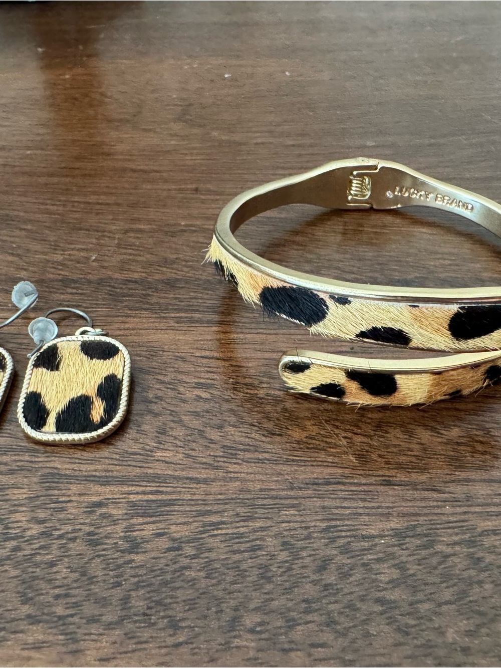 Lucky Brand Gold-Tone Cheetah Cuff Bracelet and Dangle Earrings Set